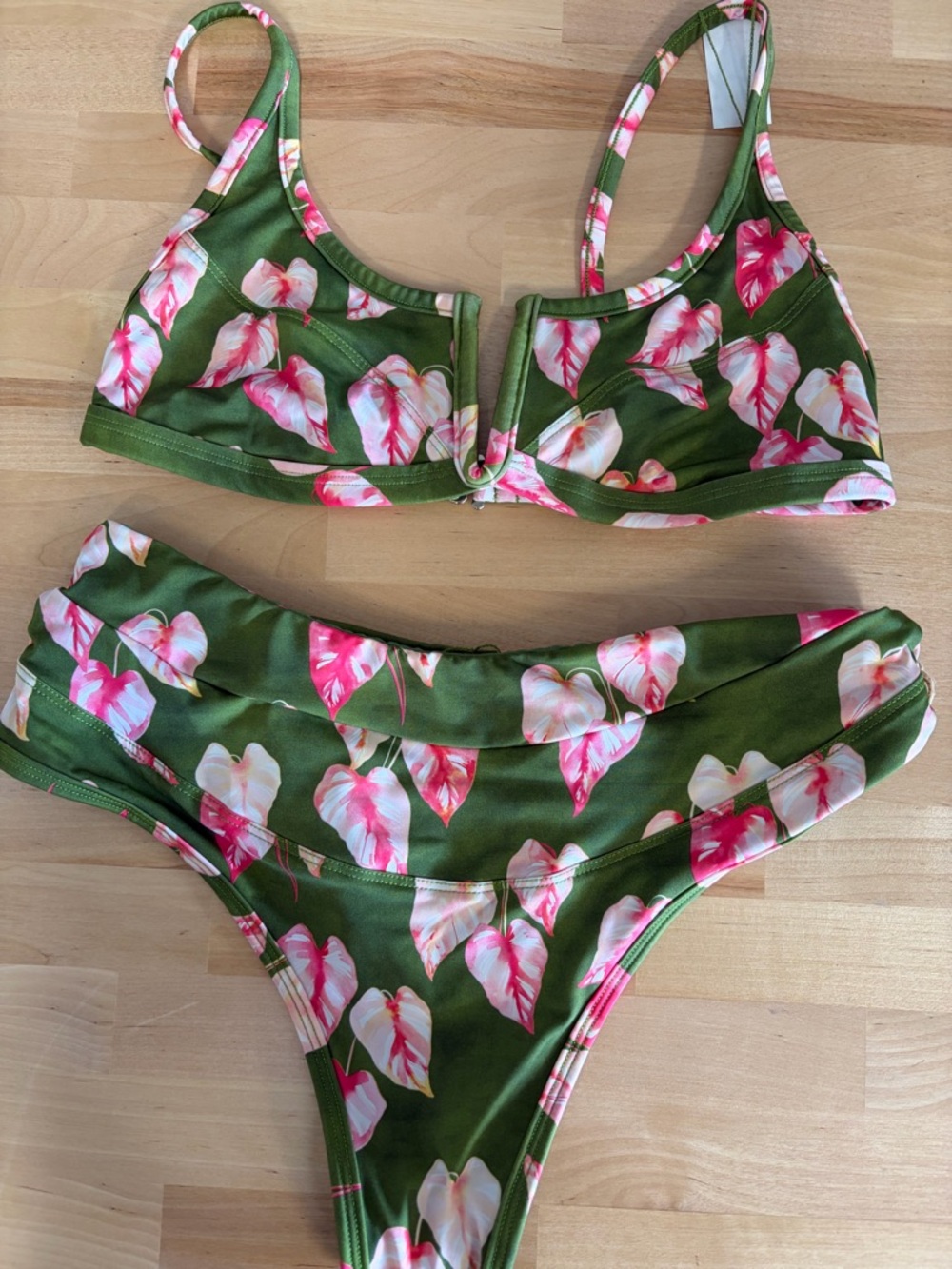 Green Floral Print Bikini Set - Women